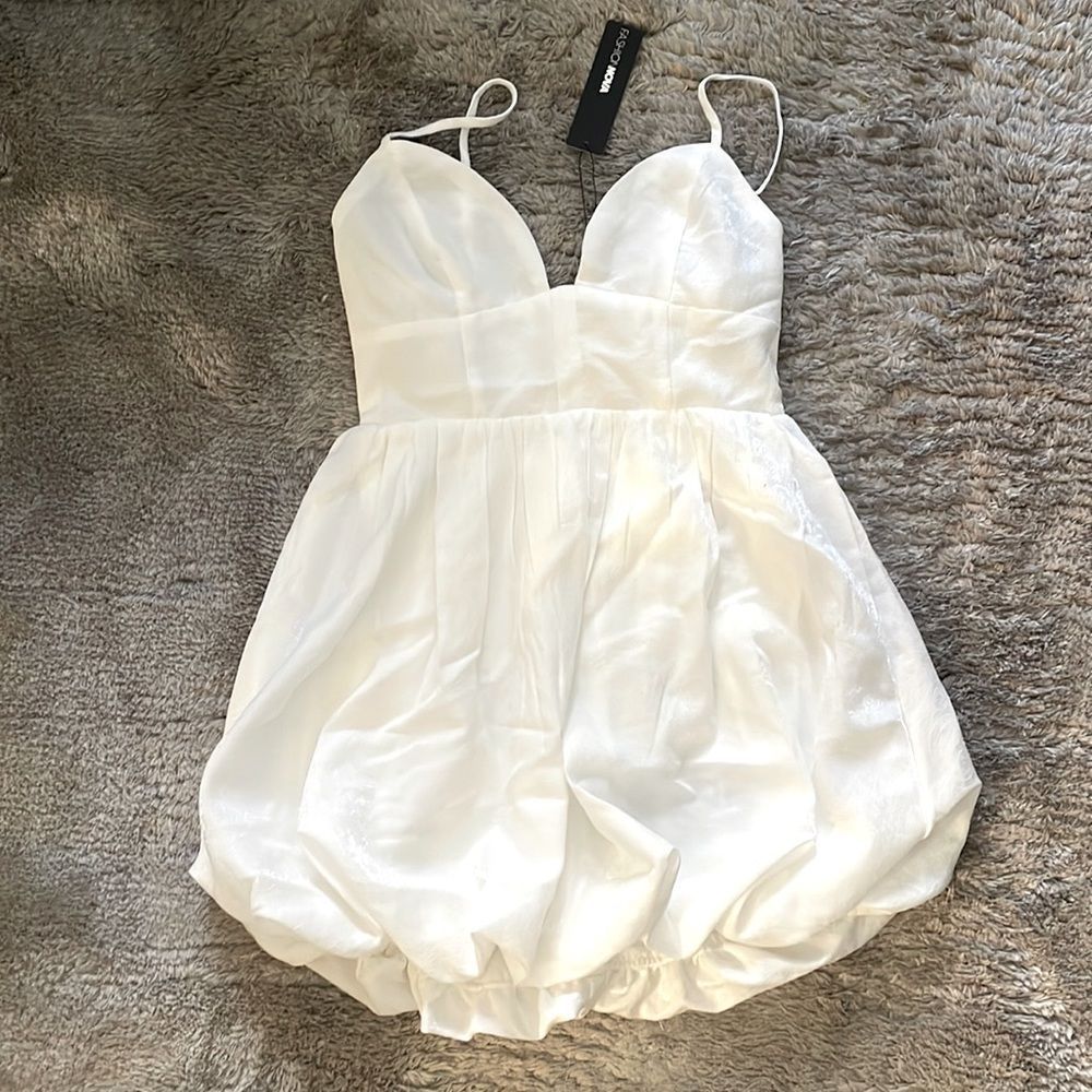 NWT fashion nova white bubble celebrate you mini dress in ivory